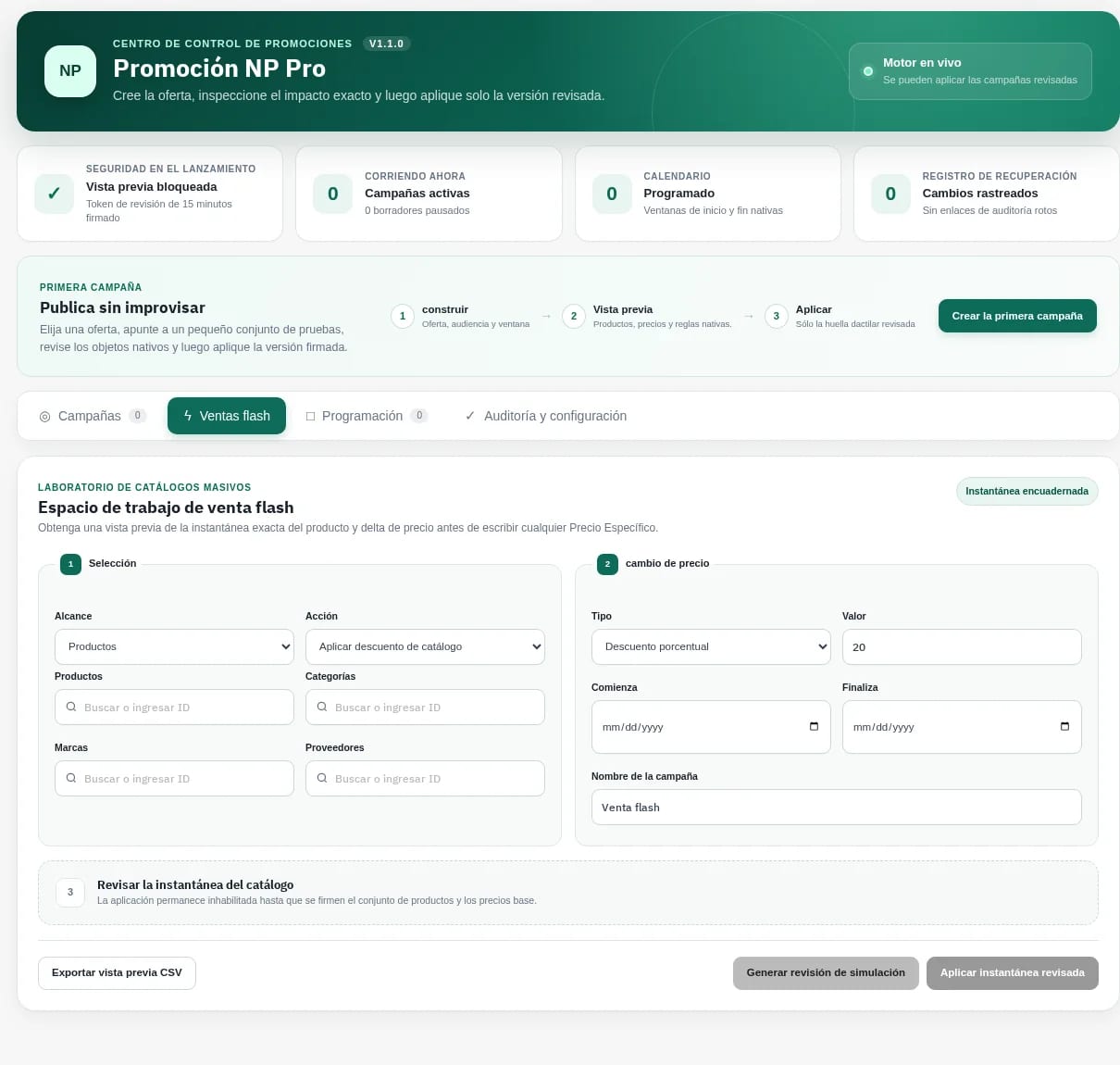 Espacio de reajuste masivo para ventas flash de NP Promo Pro en PrestaShop 9.