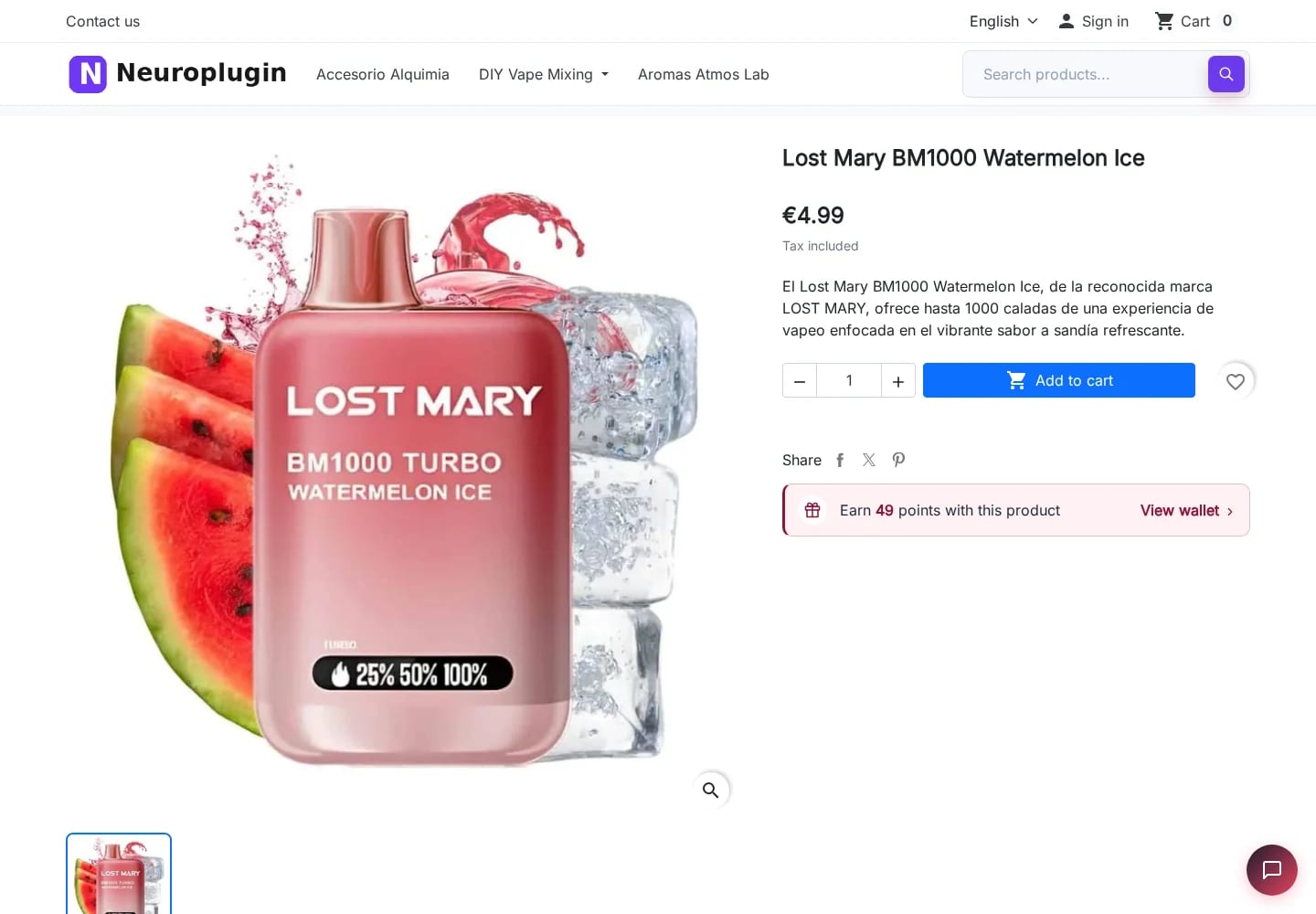 Earnable reward points shown on a PrestaShop product page.