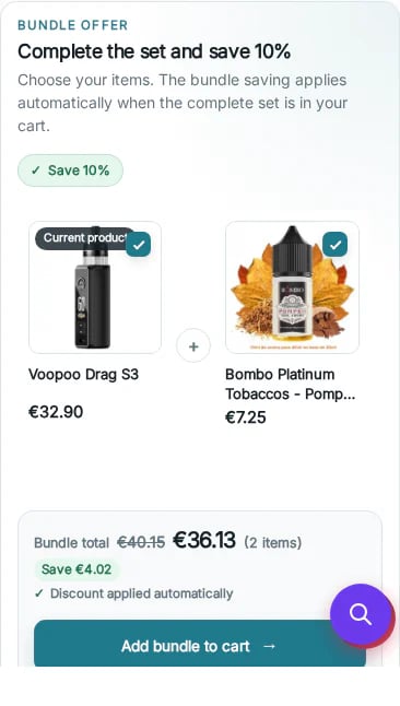 Mobile NP Bundle Pro fixed bundle card with responsive product cards and a full-width add-to-cart action.