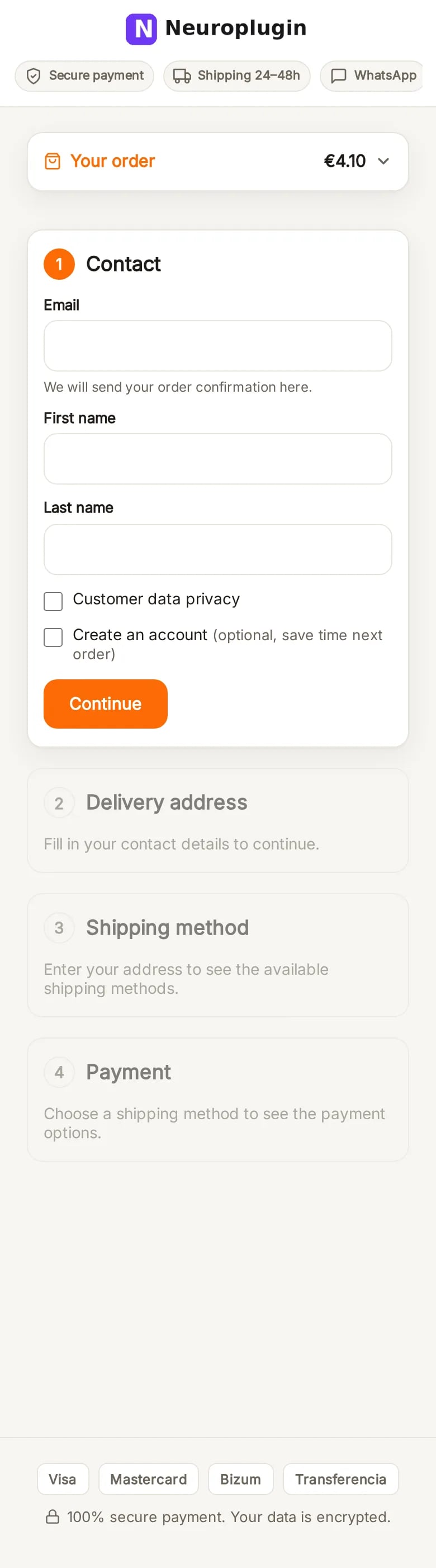 Checkout mobile NP Checkout Pro a 390 px.