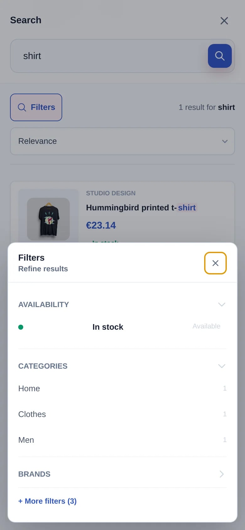 NP Search 2.13.2 mobile storefront overlay on PrestaShop 8.