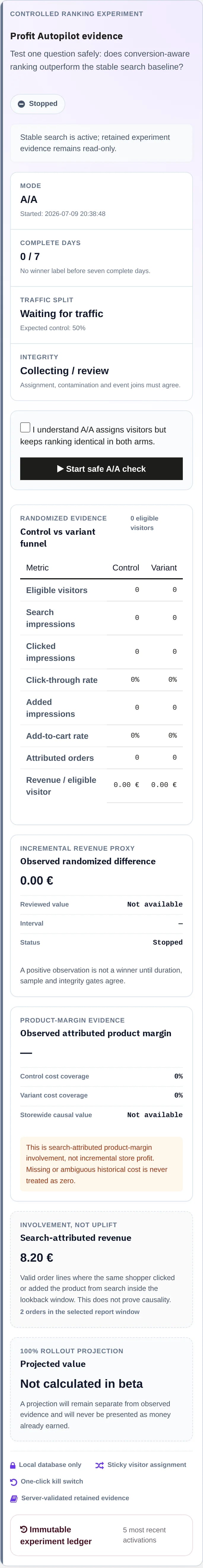 Profit Autopilot workspace on a mobile PrestaShop 9 back office.