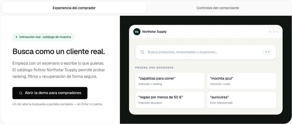 Laboratorio interactivo localizado de NP Search para Shopify.