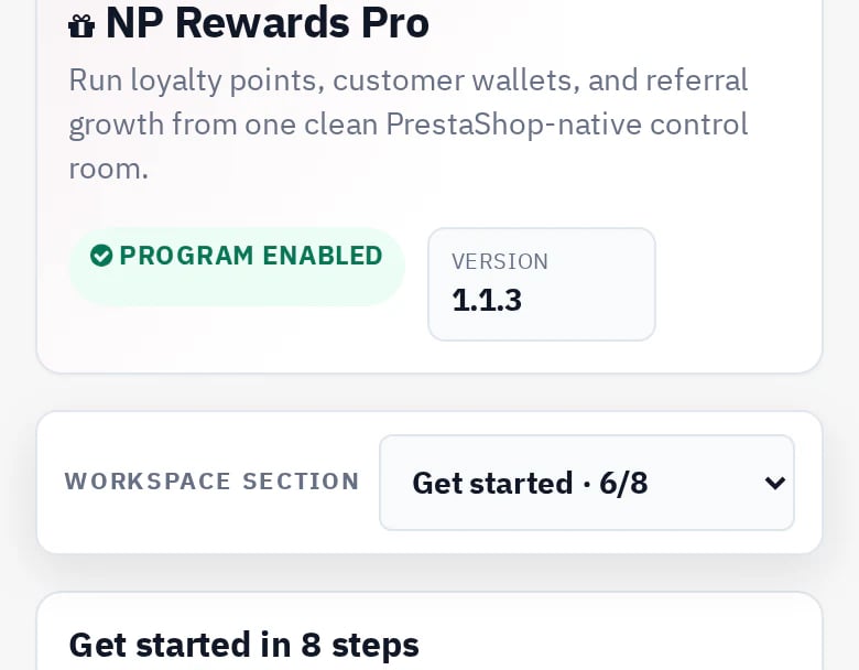 Responsive NP Rewards Pro 1.1.3 admin panel in English.