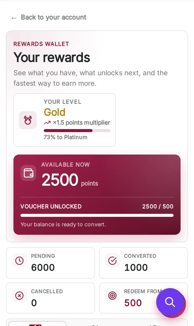 Mobile customer rewards wallet from NP Rewards Pro 1.1.3 in English.