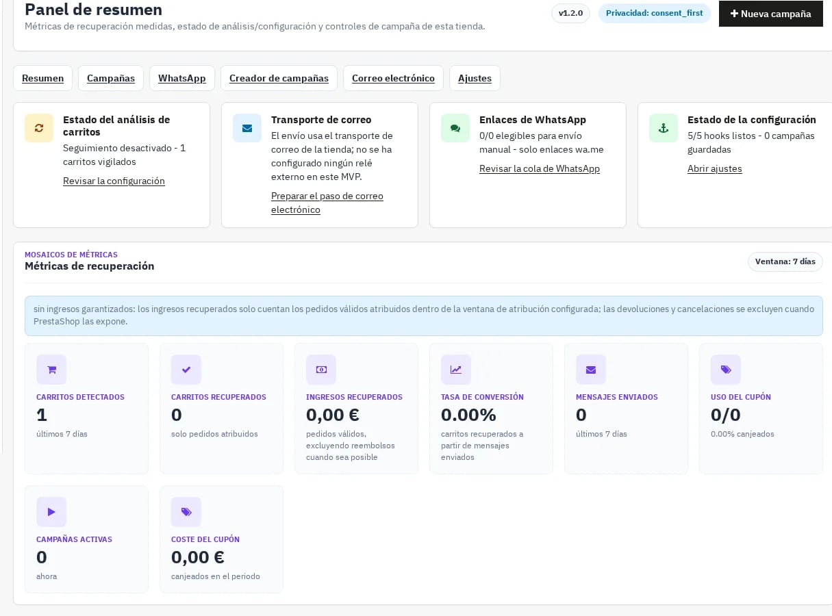 Recovery evidence and setup dashboard in NP Revenue Recovery Pro.