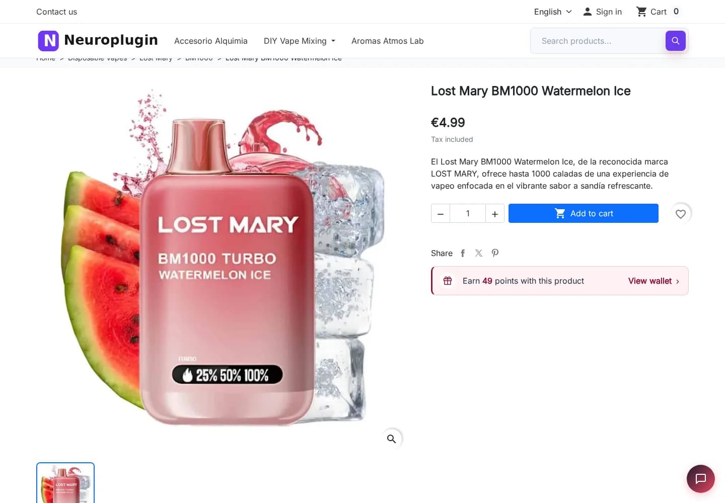 Punti premio in una pagina prodotto PrestaShop.