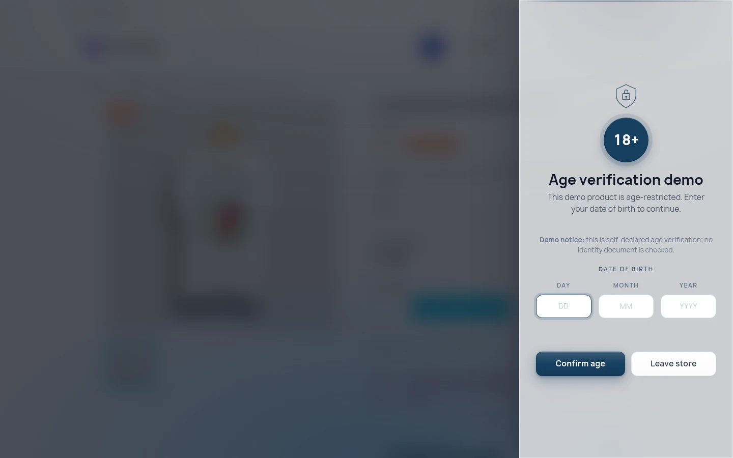 NP AgeVerify 1.2.10 glassmorphism gate running on PrestaShop 8.