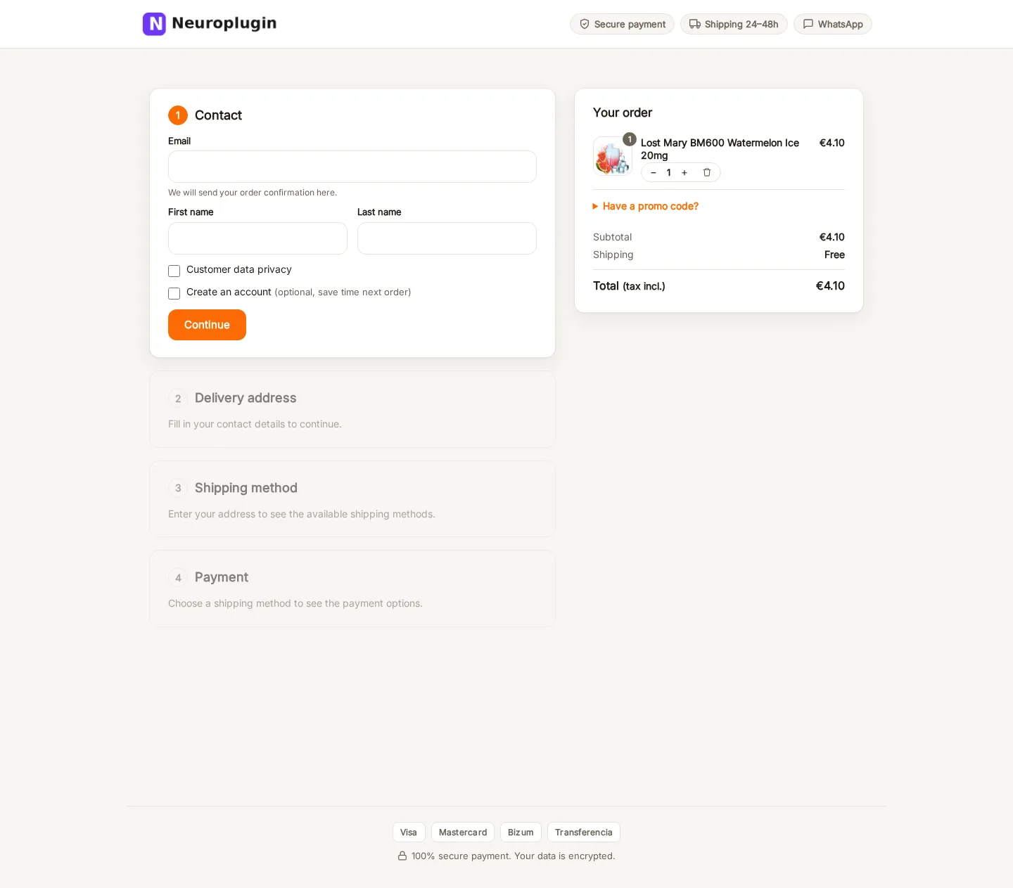Checkout one-page controllato su PrestaShop 9 desktop.