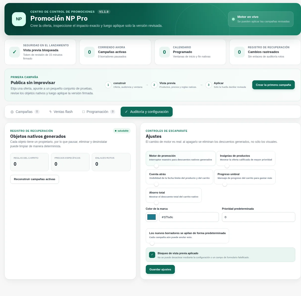 NP Promo Pro generated-object ledger and storefront controls on PrestaShop 9.