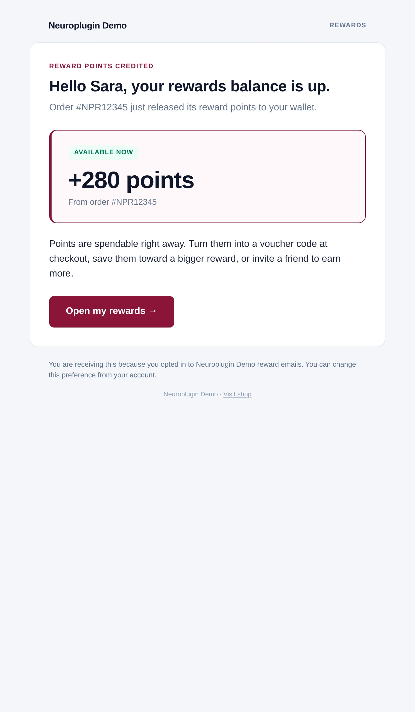 Points-credited transactional email