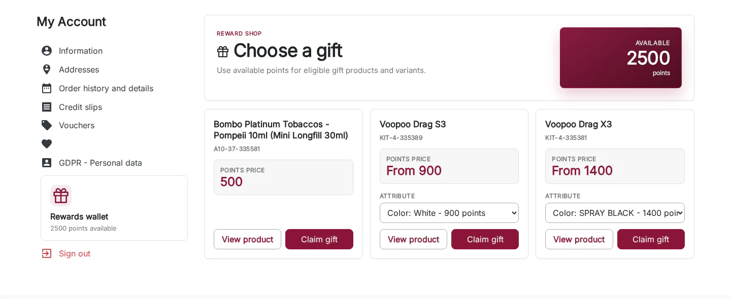 Customer Reward Shop from NP Rewards Pro 1.1.3 in English.