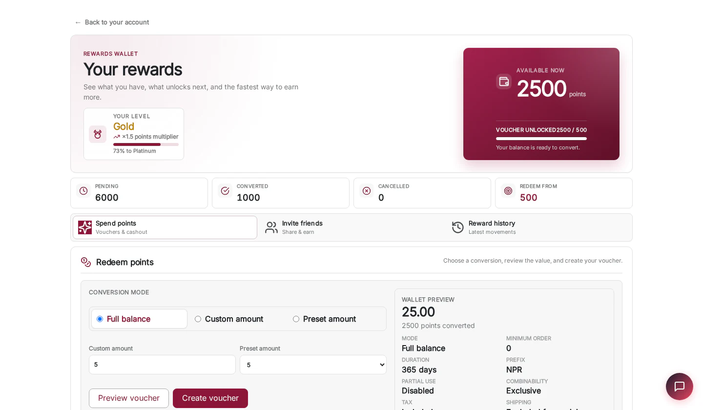 Customer rewards wallet from NP Rewards Pro 1.1.3 in English.