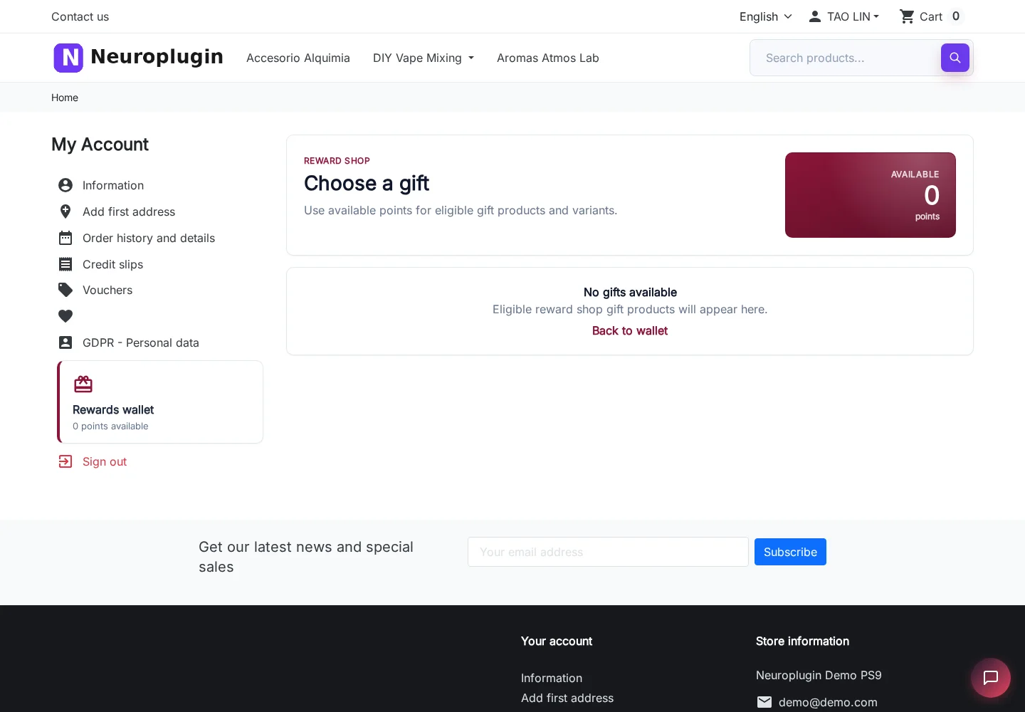 Reward Shop catalogue priced in points