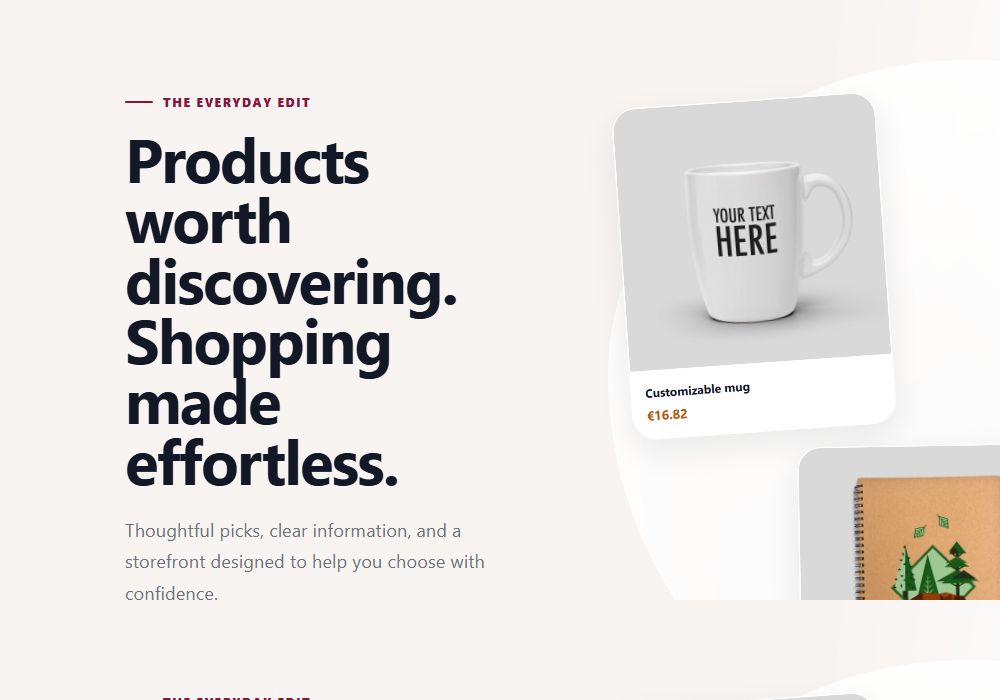Brand-mode storefront with a focused product spotlight and theme-contained styling.