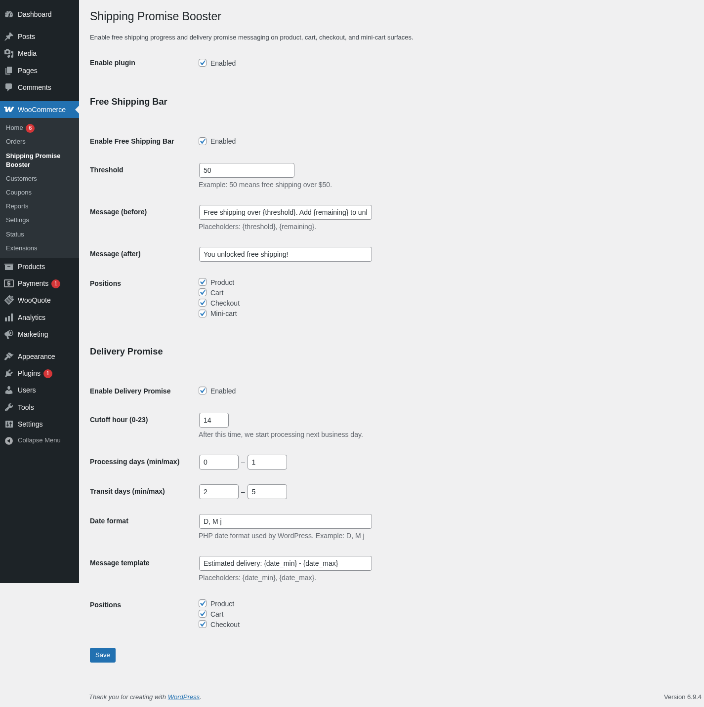 Admin settings — single configuration drives all four cart surfaces.