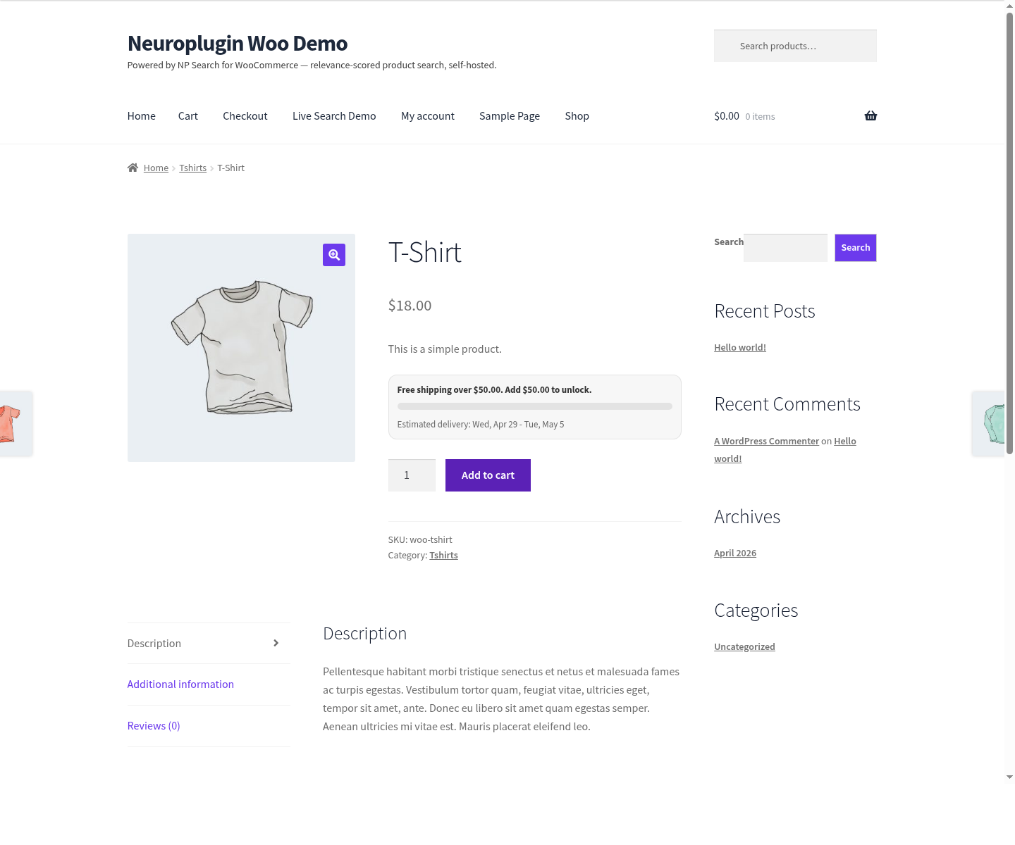 Product page block — progress bar + "spend X more for free shipping" message.