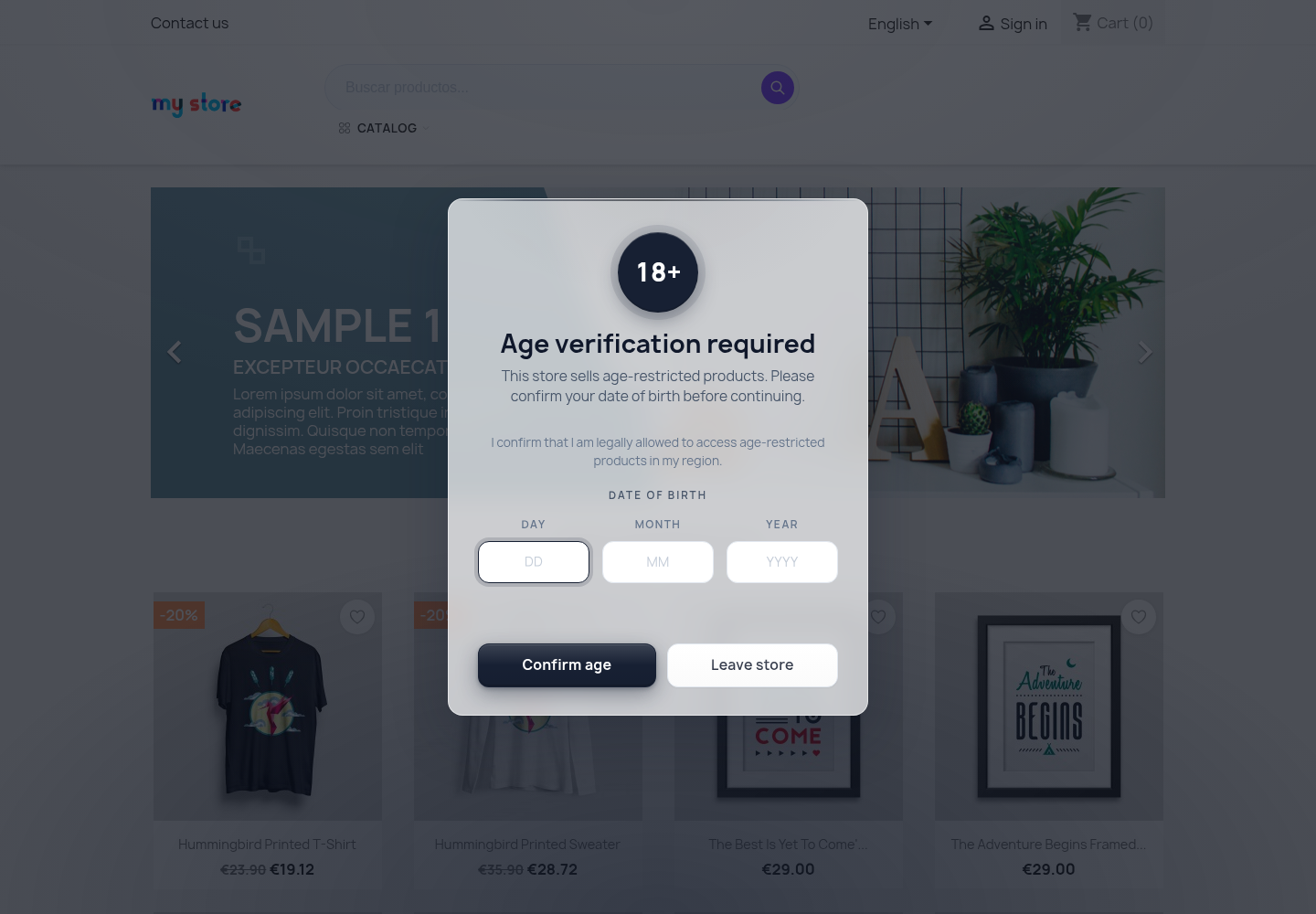 NP Age Verification Suite glassmorphism theme on PrestaShop 8