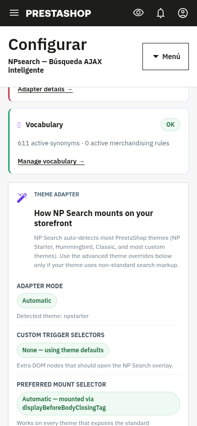 NP Search mobile admin setup workspace