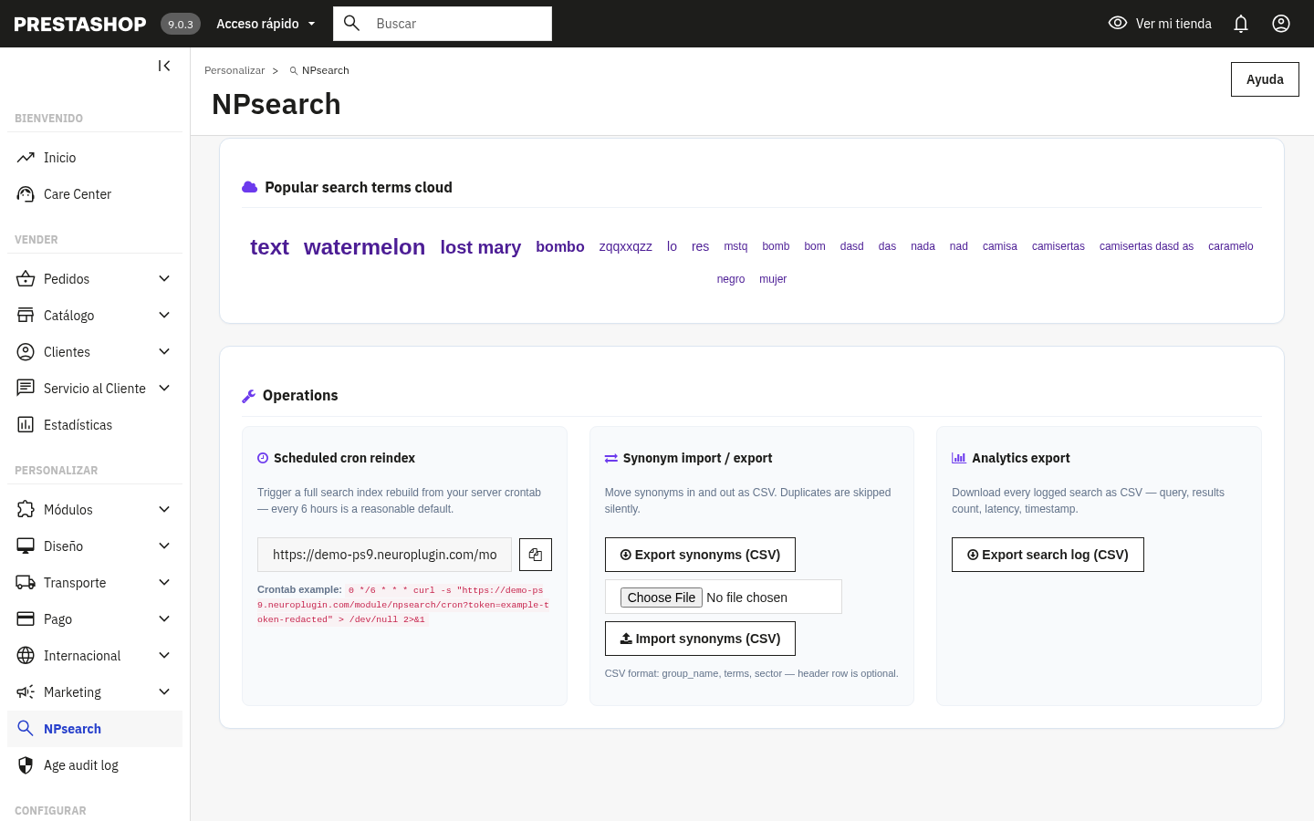 NP Search operations panel