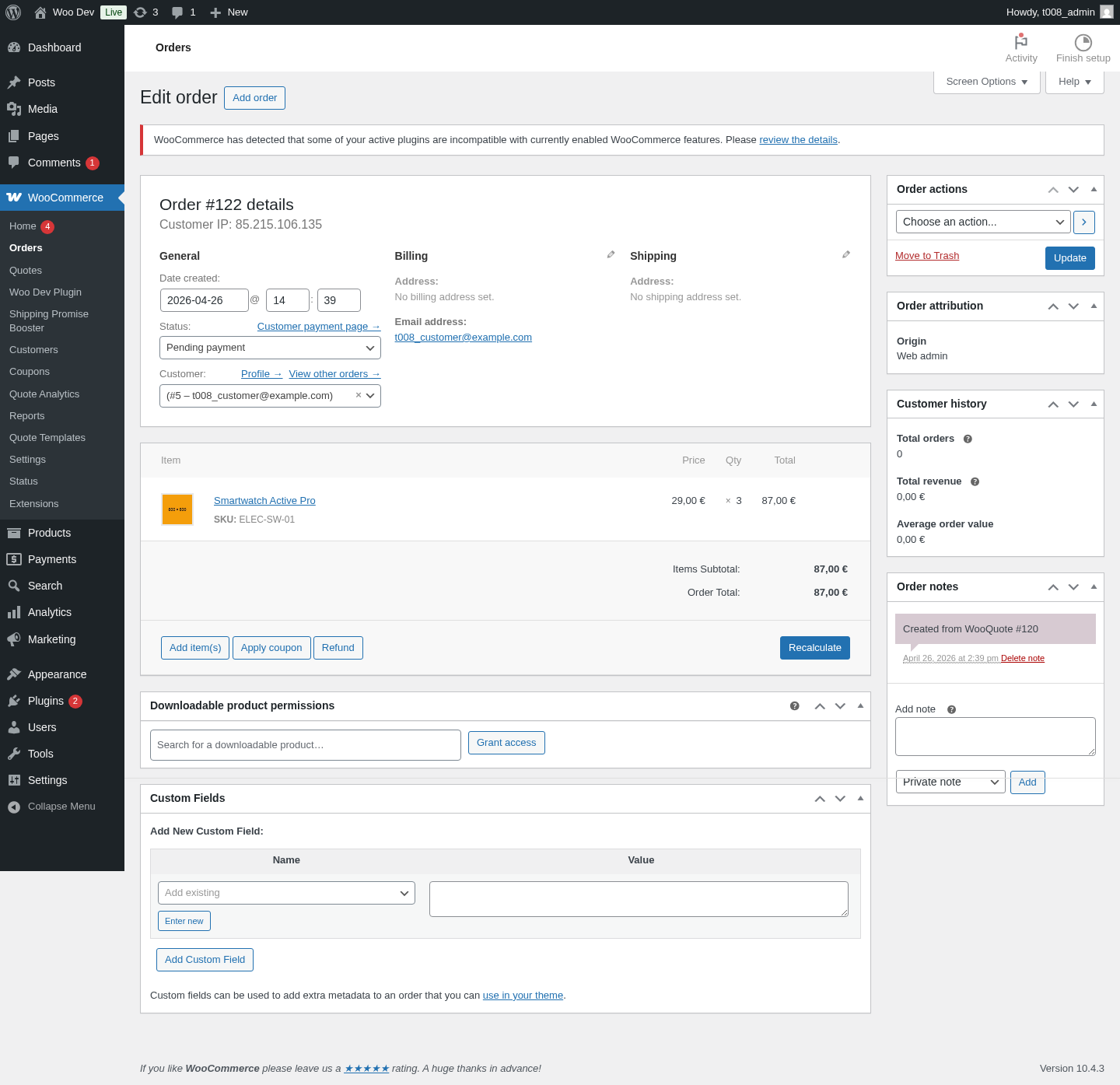 WooQuote converted WooCommerce order