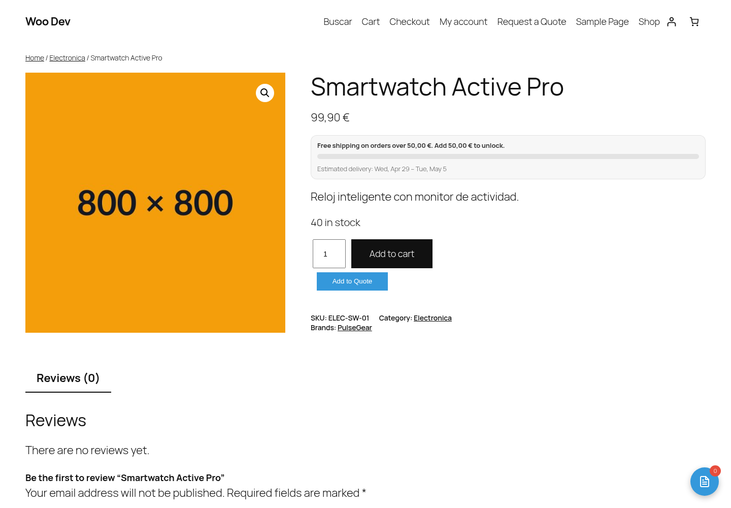 WooQuote product page Add to Quote button